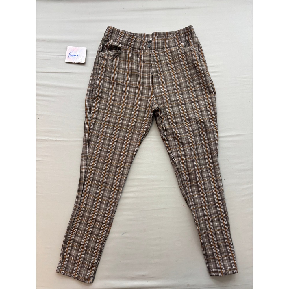 Fine & Fleur Brown Plaid Tapered Pants Women 2XL Fleece Lined High Rise Stretch